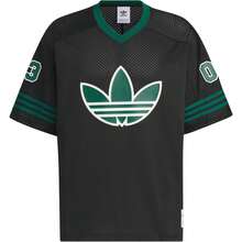 ADIDAS ORIGINALS Men Women Unisex Oversized Mesh Jersey T-Shirt, V-Neck Short Sleeve Tee With Big Trefoil Logo, Number & 3-Stripes Detail For Casual Streetwear And Sports Style - 黑色 - 查看 1
