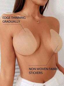 1 Pair Women Silicone Breast Lift Tape, Ultra-Thin Solid Silicone Lift And Support Invisible Backless Nipple Cover Bra Lift Tape Squishy Travel Essent - Apricot - View 3