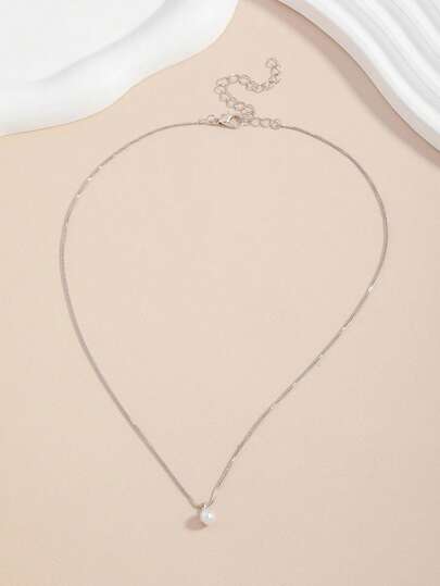 1pc Elegant Minimalist Faux Pearl Pendant Necklace, Versatile For Daily Wear, Dates, And Parties