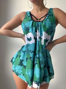 Traje de Baño de Dos Piezas con Estampado Floral para Mujer, Modelo TK206 - Flor - Ver 1