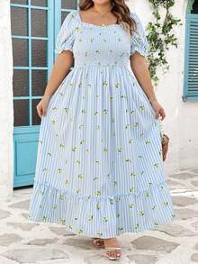 CURVE+ Vestido floral bohemio romántico, talla grande, adecuado para festival de música, vacaciones en la playa, graduación, estilo bohemio, vestido de playa, ropa de vacaciones - Blanco - Ver 4