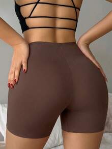 DAZY Celana Pendek Tanpa Jahitan Pinggang Tinggi untuk Wanita, Pakaian Dalam Bernapas, Anti Selip & Melangsingkan - Chocolate Brown - View 2