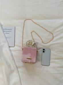 Mini Pleated Drawstring Box, Acrylic, Fashion Drawstring Pouch, Pearl Handbag - Pink - View 11