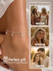 STONEFANS Minimalist Rhinestone Charm Anklet For Women, Elegant Silver Tone Dangle Ankle Bracelet For Beach & Daily Wear - Pendants - View 7