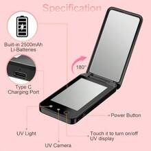 1188- Cámara UV para prueba de protector solar espejo UV espejo de tocador compacto espejo de maquillaje para viaje espejo de bolsillo de doble cara para protección de la piel 10.16 cm negro oscuro - Negro oscuro - Ver 6