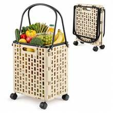Household Foldable Rolling Trolley Wheeled Storage Cart For Parcel Organizing - Beige - View 6