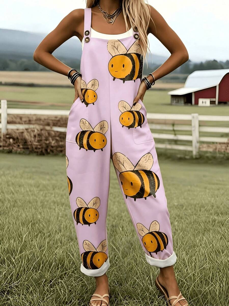 Green Jumpsuit With Cartoon Bee Print - 0578 - 羅莎 - 查看 1