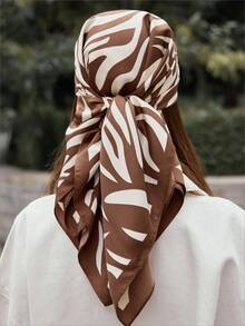 Women's Large Square Satin Scarf 90x90 Elegant Fashion Bandana For Hair And Neck - L7-marrom - 查看 4