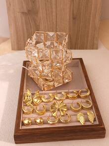 9对金色耳环套装，奢华百搭通勤耳环，金属耳环首饰套装 - 金色 - 查看 2