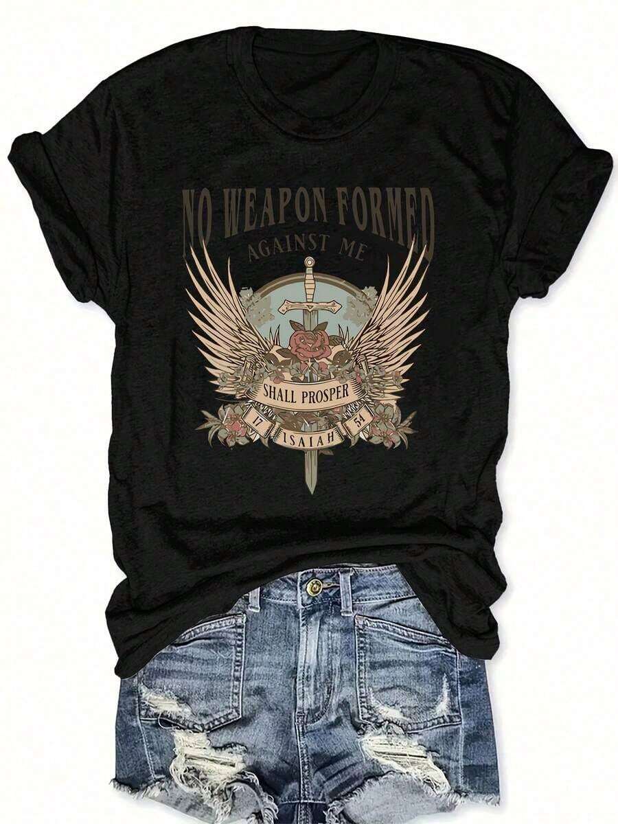 Short Sleeve T-Shirt With Letter Print, Casual Short Sleeve T-Shirt With Round Neck, Women's Clothing, Loose Blouse For Women - 黑色 - 查看 1