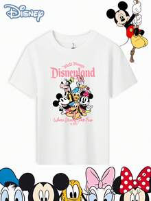 Disney T-Shirt Short Sleeves Are Made Of 100% Pure Cotton FabricDisneyland T Shirt White Mickey Mouse Minnie Donald Duck Goofy Pluto Daisy And Chip And Dale Print For Kids Disneyland Theme Park OutfitA Gift Suitable For Girls - trắng - Xem 2