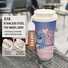 Cốc cà phê cách nhiệt Disney Stitch & Angel với họa tiết nền gradient nhiệt đới, chất liệu thép không gỉ, có nắp đậy, thiết kế hai ngăn uống, bền chắc. - Nhiều màu - Xem 2