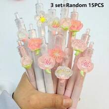 5支/套 随机花头按动式圆珠笔，2套/3套 书写流畅的圆珠笔，适合学生、考试、办公使用，耐用文具（黑色） - 白粉筆混合 - 查看 8