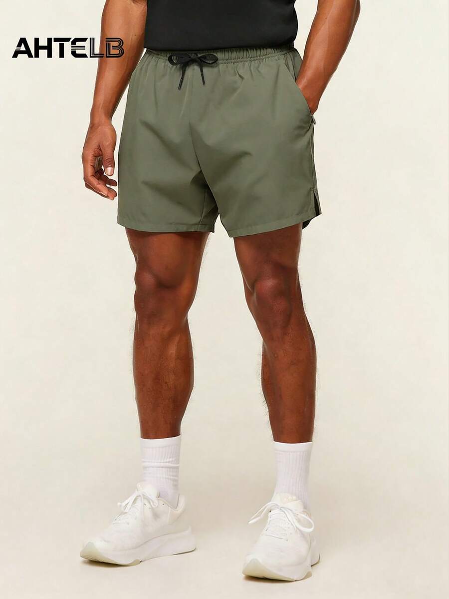 AHTELB Men's Summer Solid Color Print 3/4 Shorts, Thin Ice Silk Breathable Elastic Quick-Dry Loose Sports Shorts, Elastic Waist Drawstring Design, Side Anti-Theft Zipper Pockets, Suitable For Daily Commute, Outdoor Hiking, Fitness Running, Perfect Gift For Husband, Boyfriend, Client And Father, Men Clothing, Shorts For Men, Men Shorts, Men Clothes