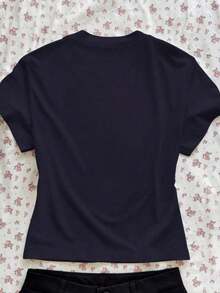 Y2K Style, Fashionable Style, 2026 Newest, Cute Style, Casual Style, Women's Blouses > Clothing. Women's Strawberry Letter Print Short Sleeve T-Shirt, Summer Graphic Tees For Women, Unisex, 180g (S-XXXL) - 海軍藍 - 查看 2