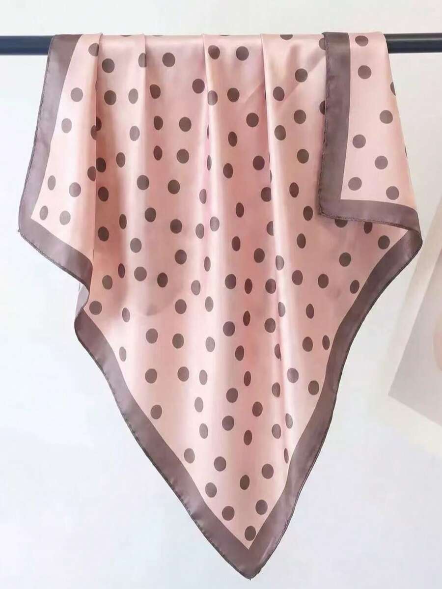 1 chiếc khăn choàng satin in chấm bi màu be và nâu dành cho nữ, kiểu dáng cổ điển thanh lịch, khăn trùm đầu thời trang đường phố phù hợp để sử dụng hàng ngày, mọi mùa. - Hồng - Xem 1