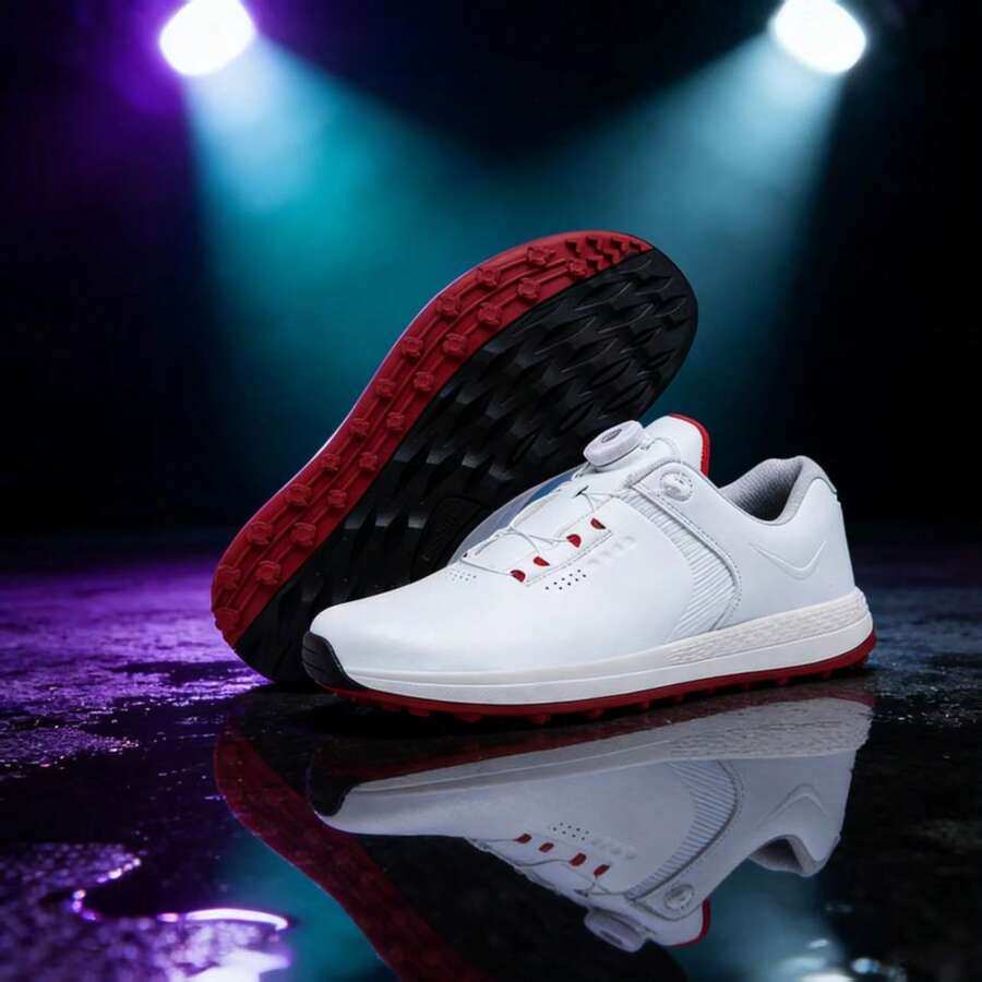 Men's Fashionable Color Block Golf Shoes - Red and White - View 1