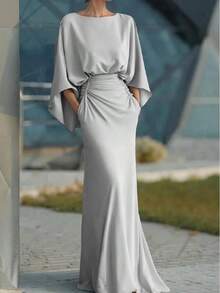 Women's 2026 European And American Style Backless Pleated Maxi Dress, Fitted And Elegant. - 銀色 - 查看 1