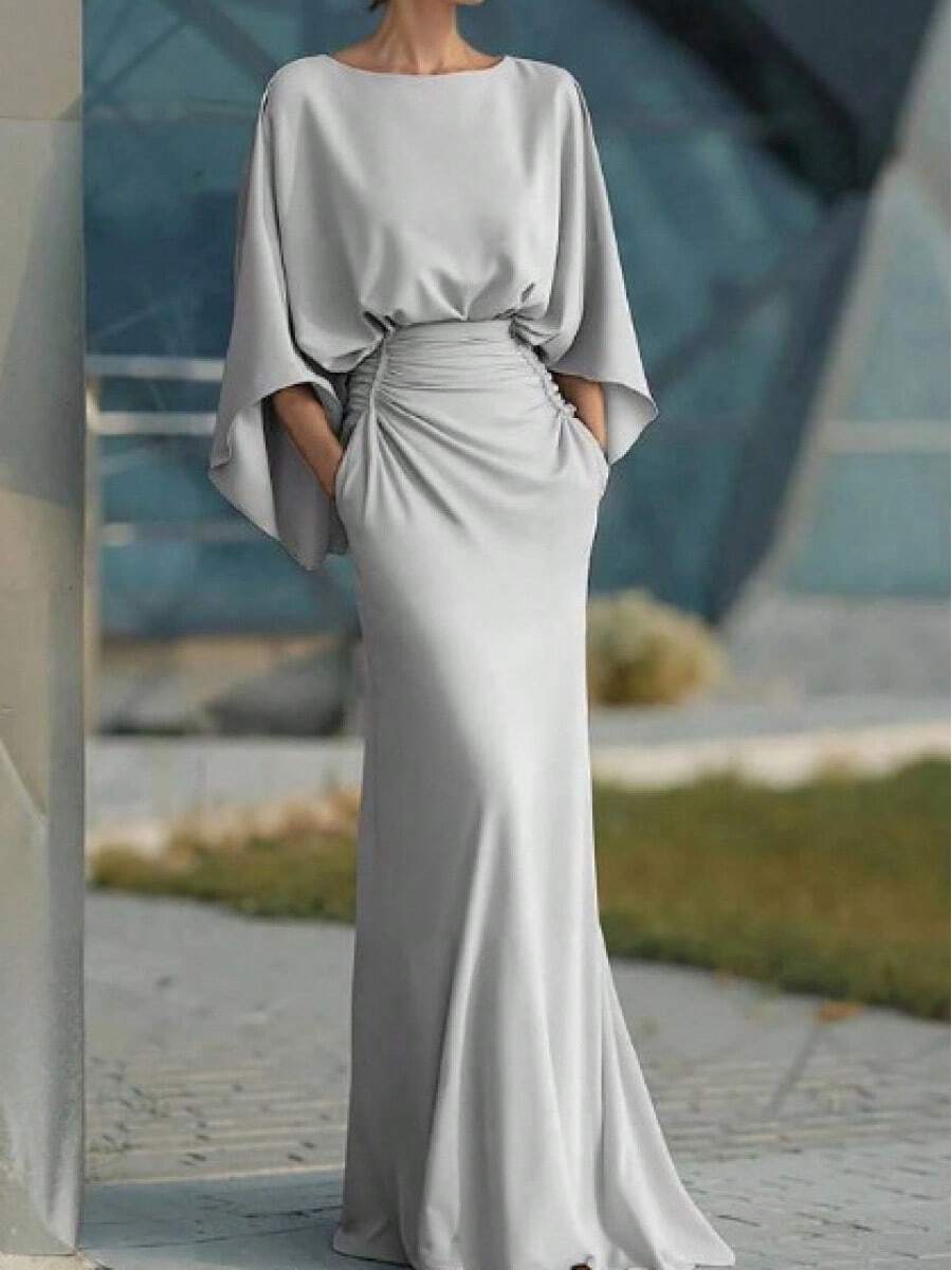 Women's 2026 European And American Style Backless Pleated Maxi Dress, Fitted And Elegant. - 銀色 - 查看 1