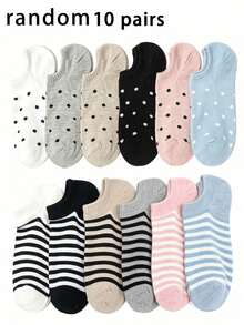 10 Pairs Random Women's Thin Casual Boat Socks, Fashionable Versatile Socks For Spring/Summer, Suitable For Daily Wear & Home - Multicolor - View 5