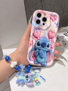 Disney Has Authorized, Phone Case - Chain Set, The Stitch Lilo & Stitch 3D Phone Case Plus A Silicone 3D Stitch Bracelet With Metallic Ring Removable Bracelet, Stitch And Angel Pattern, Compatible With Iphone17/16/15/14/13/12/11/XS/XR/X Plus Pro Max, A Stylish Cartoon Phone Case, The Perfect Gift Choice, Phone Protection, Durable Phone Cover, Great Gift For Friends And Family. - 白色 - 查看 4