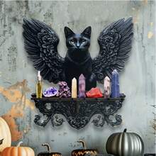 1pc Gothic Black Cat Angel Floating Shelf - Vintage Wooden Wall Mounted Suspended Display Rack For Plants, Candles, Decor - Space-Saving Storage Organizer For Hallway, Bedroom - Requires Assembly, Retro Hanging Suspended Floating Shelf - 1PC - View 4