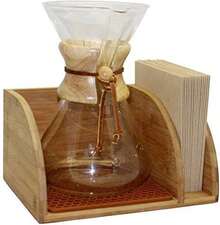 Caddy For Pour Over Coffee Maker, Bamboo Stand Fits Chemex, , Cosori, HexNub Coffee Carafes, Heatproof Mat, Filter Holder - White - View 1