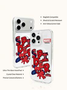 Miniso Marvel Spider-Man Iron Man Cartoon Men's Phone Case With Magnetic Charging Function, Compatible With IPhone 17 Pro Max/17 Pro/Air/16 Pro Max/15 Plus/14/13/17/15Pro/12 Pro/11/16 Plus,XR Apple Shockproof Scratch-Resistant Protective Case - Clear - View 7