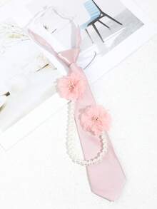 1pc Women's Fashion Pink Floral Pearl Chain Decor Cute Bow Tie, Suitable For Party, School, Date, Shirt, Daily Wear, Stage Performance (Please Refer To Size Chart When Purchasing) - Multicolor - View 10