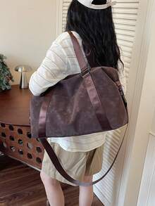 Nueva bolsa de viaje de moda, diseño minimalista de unicolor, PU mate con estilo, adecuada para viajes cortos y fitness, con compartimento independiente para zapatos, gran capacidad, versáti - Plateado - Ver 10