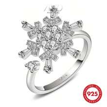 925纯银立方氧化锆雪花旋转开口戒指，优雅奢华女士戒指，适合日常、派对、节日佩戴，也是送给爱人、朋友、家人的礼物。 - 銀色 - 查看 7