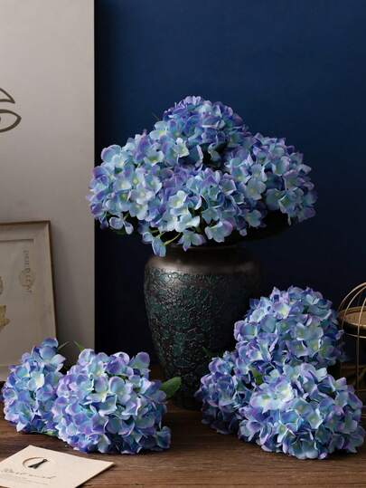 MEHELANY 1朵16厘米仿真丝绣球花，紫蓝色，高品质人造花，适用于DIY婚礼花束、派对、家居装饰、厨房、花园、酒店、办公室、情人节、母亲节、返校季、春季家居及花园派对装饰、DIY花环，也是送给她的绝佳礼物。
