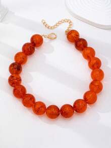 女士半件套多层橙色树脂串珠项链套装 - 波西米亚风颈链，配太阳塔罗牌吊坠和粗琥珀漩涡项链，夏季复古吸睛饰品 - 彩色 - 查看 8
