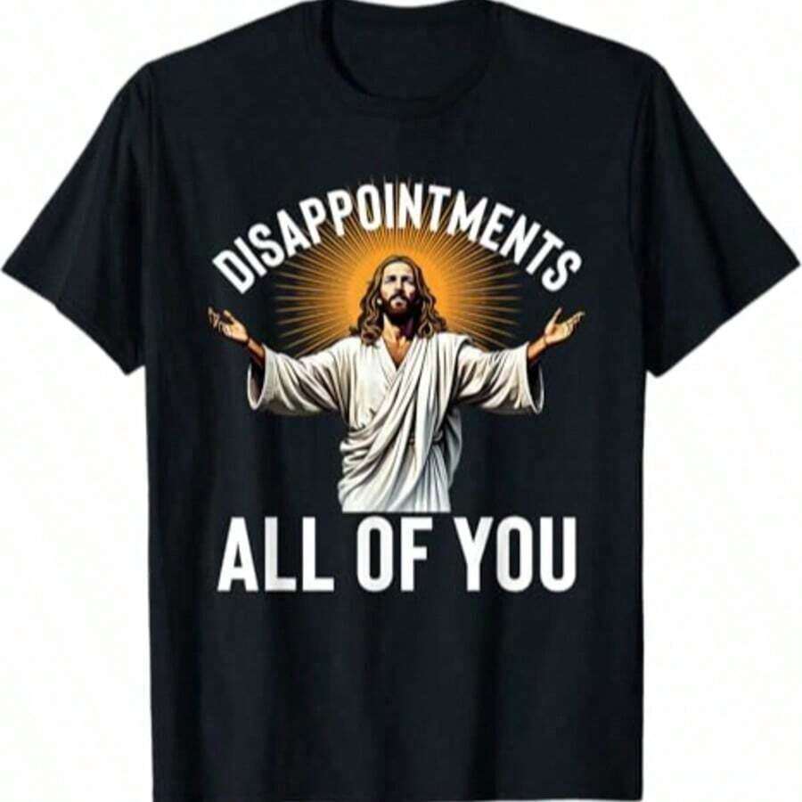 Veenajo 100% Cotton T-Shirt With Sarcastic Design "Jesus Is Disappointed In All Of You", Family Clothing - 酒紅色 - 查看 1