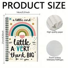 A Cute Rainbow Spiral Notebook, Cover Decorated With Adorable Patterns Saying "A Little Card" And "A Very Big Thank You", 100 Pages/50 Sheets, Suitable For Work, Study, Note-Taking, Diary Writing, Daily Planning, Great Gift For Graduation, Birthday - E - View 2