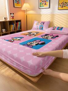 1 bộ ga trải giường in hình chuột Mickey và các bạn của Disney (không bao gồm vỏ gối), chất liệu thân thiện với da, ga giường hoạt hình dễ thương, tấm bảo vệ nệm mềm mại, thoáng khí, họa tiết chấm bi và kẻ caro hồng, phù hợp với giường đơn/đôi/cỡ lớn/cỡ Queen/cỡ King, có thể giặt máy, trang trí phòng ngủ, đạt chứng nhận Oeko-Tex. - Nhiều màu - Xem 8