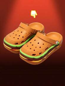 Women's Thick-Sole Sandals, Cute Cartoon Hamburger Design Breathable Slip-On Clogs, Sweet Style For Girls, Waterproof, Non-Slip, Elevated Platform, Suitable For Summer, Outdoor, Home Wear - Brown - View 11
