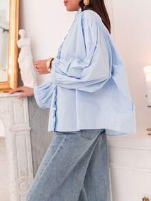 Áo kiểu dáng thanh lịch, cỡ lớn, chất liệu chiffon mềm mại, thích hợp cho hẹn hò, ở nhà, mặc hàng ngày, du lịch và mọi mùa. - Màu xanh nhạt - Xem 5
