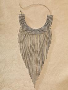 Collar con diamante de imitación con diseño de fleco - Plateado - Ver 2