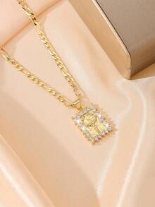 1pc Classic European & American Style Copper Inlaid Zirconia Small Vintage Gold Square Cross Jesus Protective Light Limited Edition Pendant Necklace, Suitable For Christmas/Thanksgiving/Halloween/Mother's Day/Valentine's Day Gifts For Couples/Friends/Believers, Catholic First Communion, Gifts, Daily & Holiday Wear Prayer - Yellow Gold - View 6