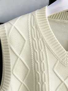 Men's V-Neck Knit Vest Sweater, Solid Color, Casual Daily Wear, Commuting - Apricot - View 4