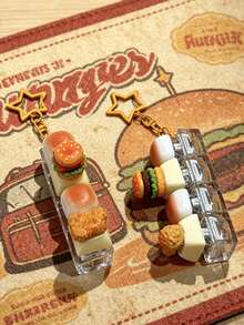 1Pc Chicken Leg Bread-Shaped Keycap Pressure Release Clicker Keychain, Cartoonish Cute Bread And Burger Mechanical Keyboard Buttons, Decompression-Style Fingertip Pendant - 彩色 - 查看 4