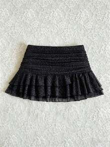 Summer Skirt – Short Cut, Ruffles At The Hem – Perfect For Holiday Or Beach Looks - 黑色 - 查看 3