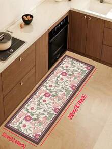1pc Soft Rubber Water-Absorbing Kitchen Mat, 3.5mm Thick Absorbent Rug For Large Or Small Area, Vintage French Floral Design Silicone Rug With Retro Handpainted Flowers On Beige Background, Accented By Burgundy Geometric Borders, White And Pink Blooms With Green Leaves, Delicate And Pastoral For Room Decor - Multicolor - View 16