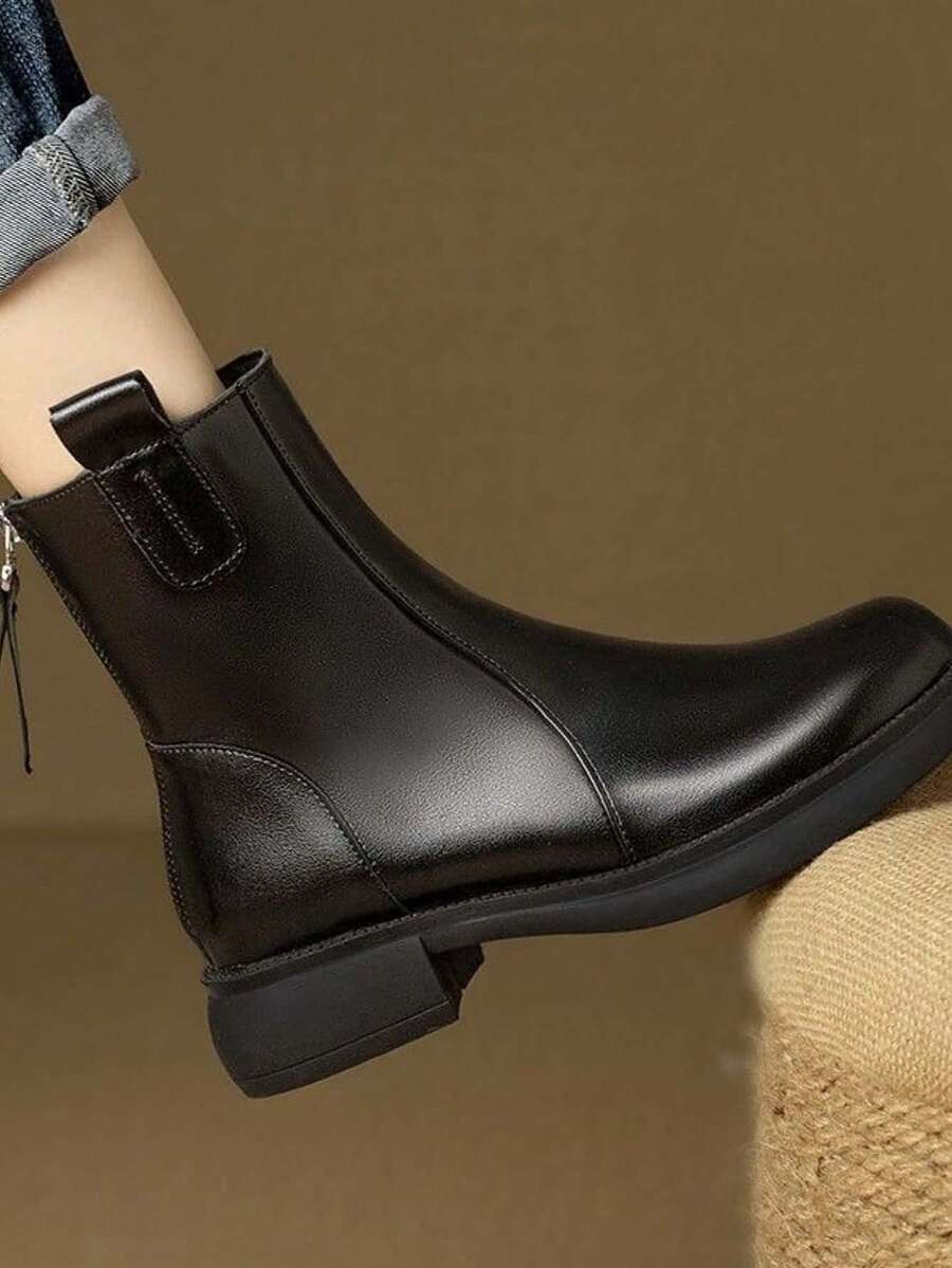 Giày bốt Chelsea cổ thấp dành cho nữ, gót thấp, kiểu Anh, hàng mới về mùa Thu/Đông, bốt cổ thấp có khóa kéo kiểu retro.