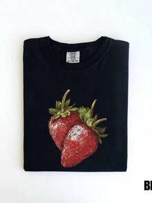 Women's T-Shirt With Tropical Fruit And Strawberry Print, Featuring A Strawberry Design And Strawberry Lifestyle: Casual Short-Sleeved Summer T-Shirt With A Round Neck, Soft And Breathable, White Strawberry Design, Loose And Comfortable For Everyday Wear, Machine Washable, Suitable For The Beach And Strawberry-Themed Clothing - Offers Fun Clothing For Strawberry Lovers - 2 - 查看 6
