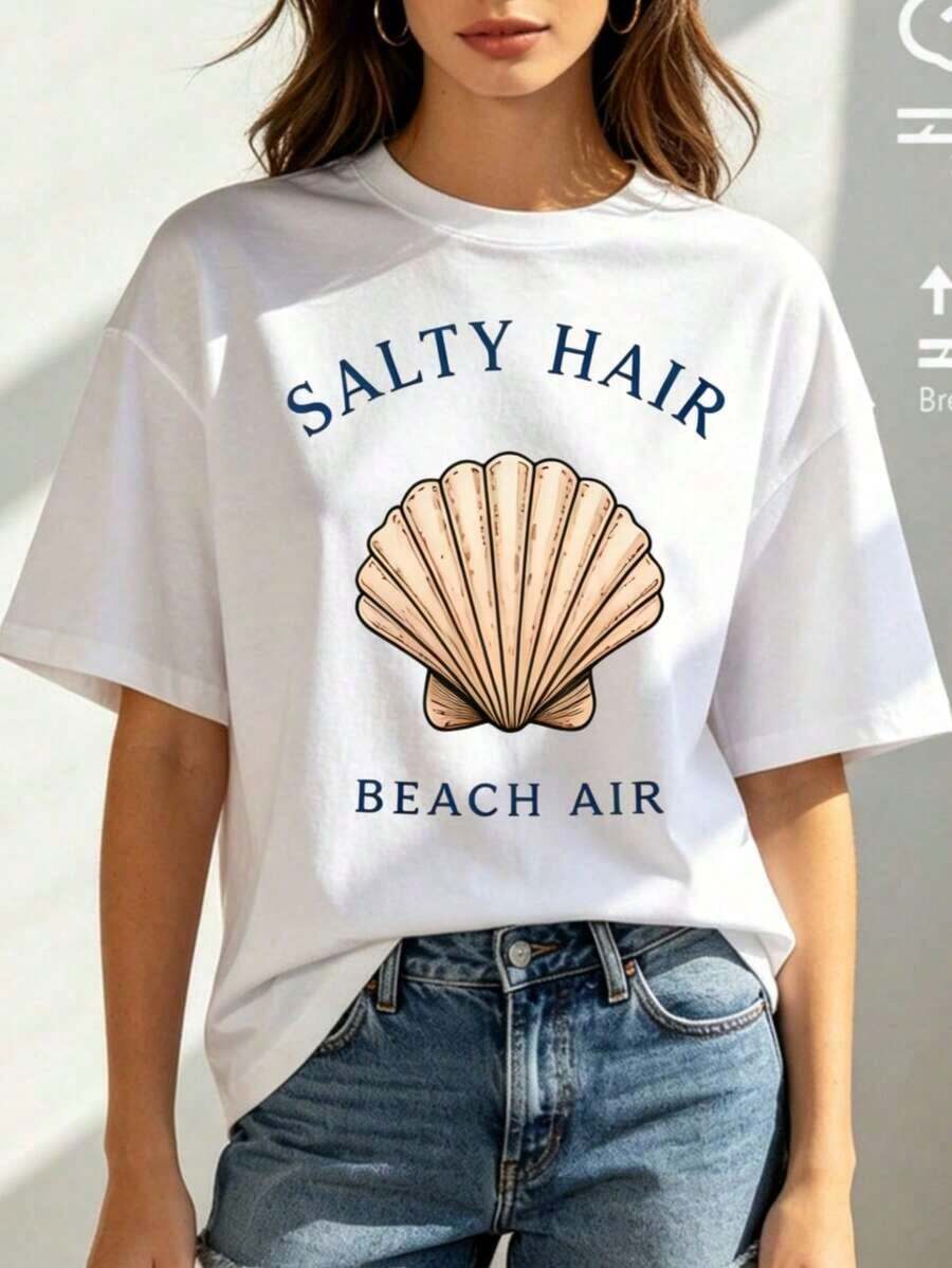 Women T-Shirts - White With Shell Pattern - View 1
