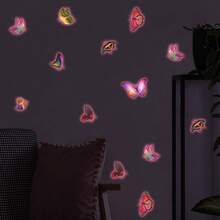 1 pieza Pegatina de pared de mariposa que brilla en la oscuridad, pegatina de combinación de mariposa luminosa degradada, decoración de pared extraíble para dormitorio/sala de estar de niña - Ver 3