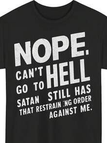 Men's T-Shirt With 'NOPE NOT GOING To HELL' Print | Black Casual Crew Neck T-Shirt With Custom Satanic Phrases, Breathable Urban Style Men's Clothing For Everyday Wear, Machine Washable - 黑色 - 查看 1