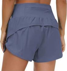Womens High Waisted Running Shorts Quick Dry Athletic Workout Shorts With Mesh Liner Zipper Pockets - Blue-gray - View 2